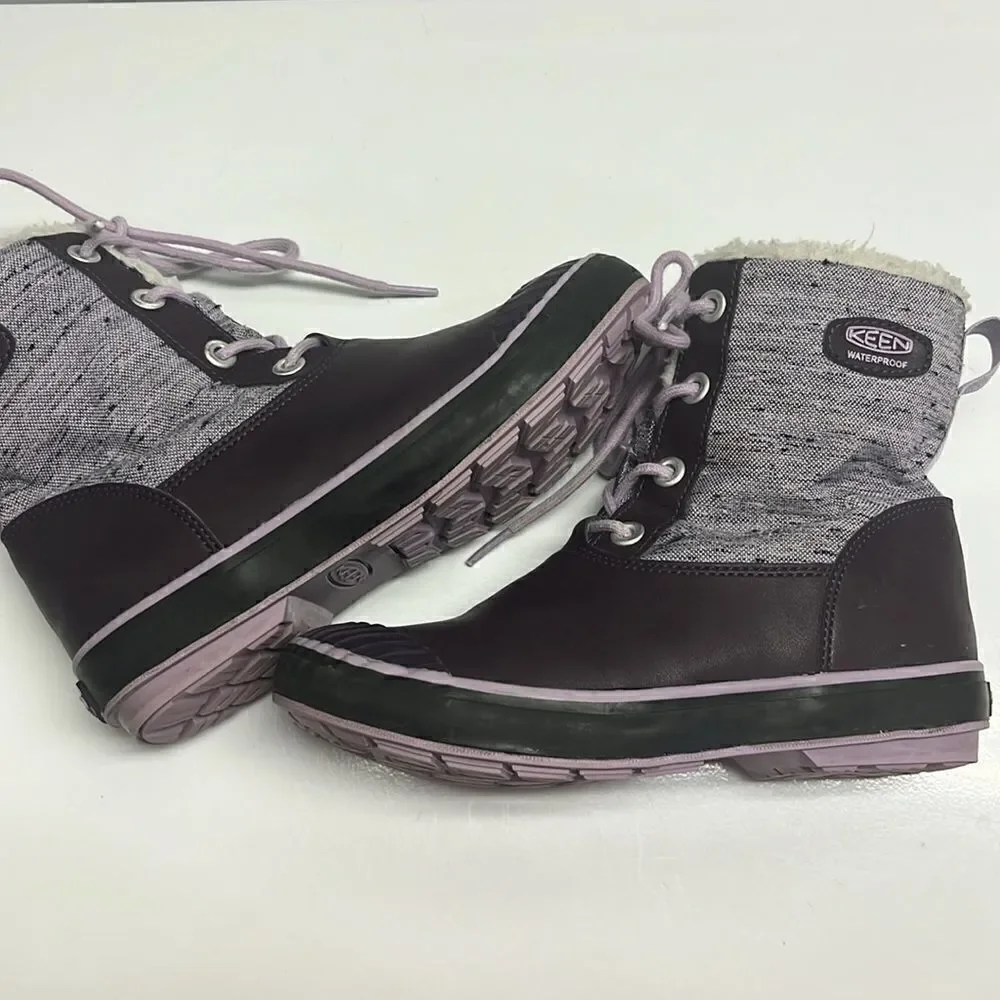Keen Girl’s Waterproof Rubber Sherpa Lined Heather Purple Lace Up Boots Size 3